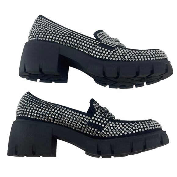 Madden NYC Rhinestone Lug Sole Penny Loafers Black Women Size 8 - Picture 3 of 7